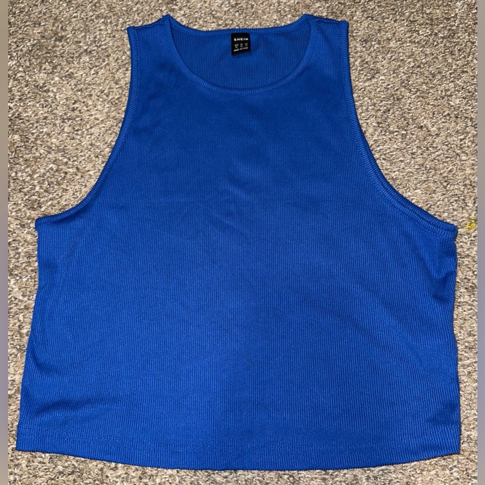 SHEIN Cropped Royal Blue Ribbed Tank Top